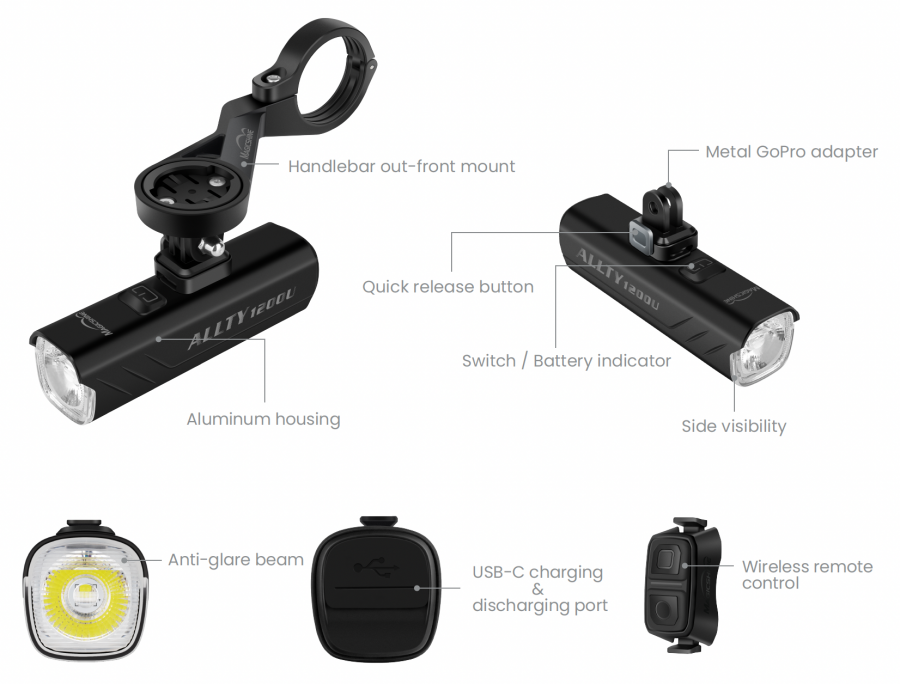 Magicshine ALLTY 1200U Underneath Mounted Front Light-Black - 1200 Lumens - Cyclop.in