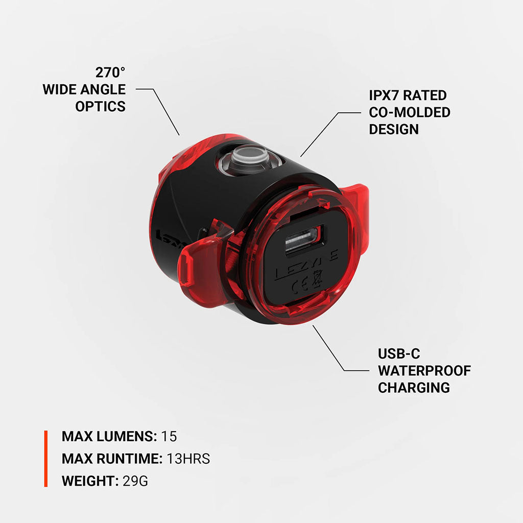 Lezyne Femto USB Drive Rear Light - Black (15 Lumens) - Cyclop.in