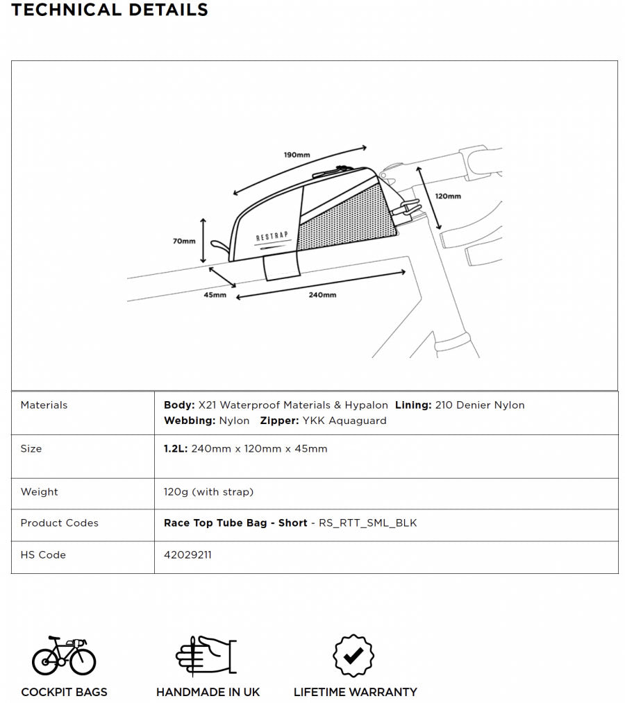 Restrap Race Top Tube Bag - Small - Cyclop.in