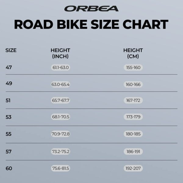 Orbea road shop bike size chart